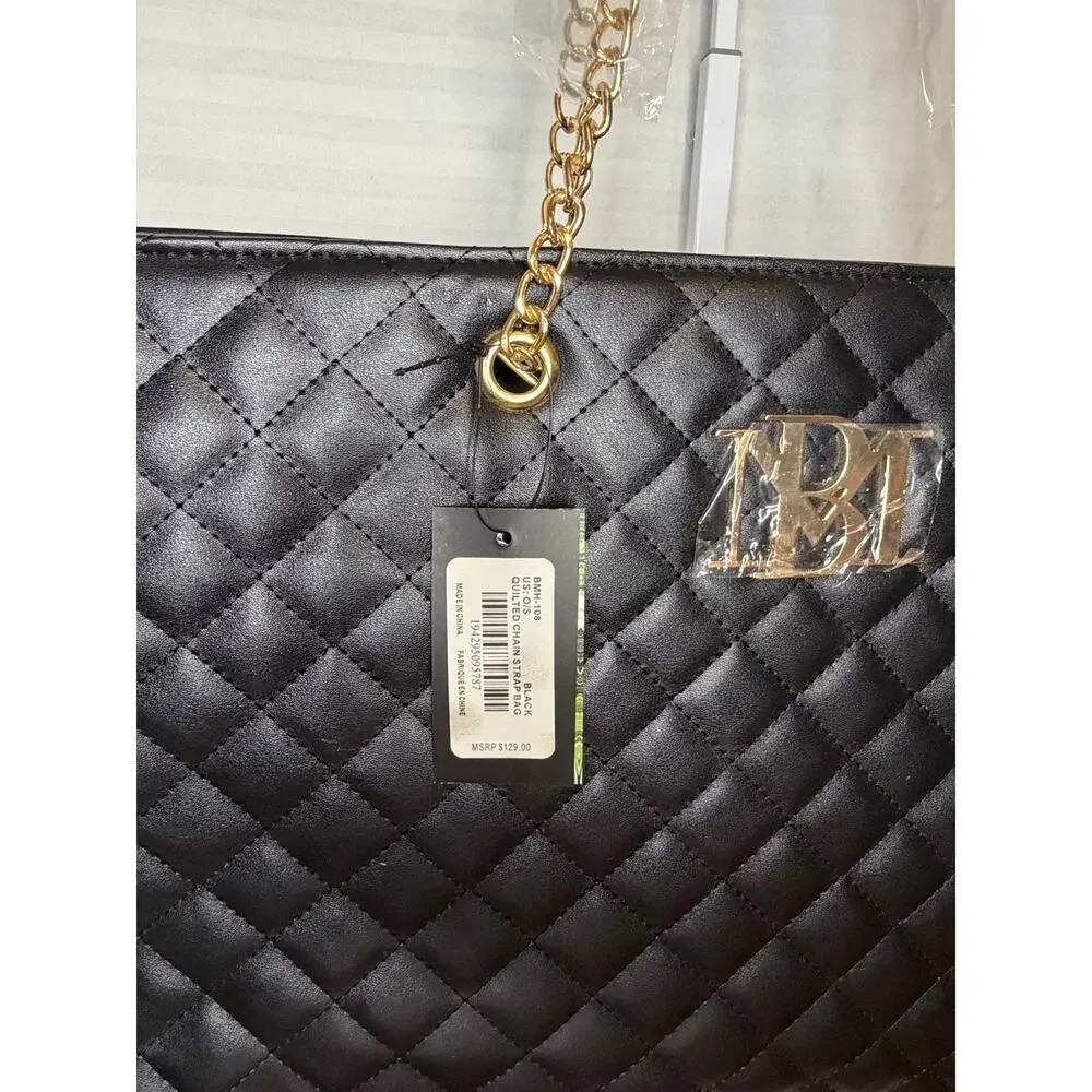 Badgley Mischka Large Quilted Tote MSRP $129 NWT Black Vegan Leather (#2)